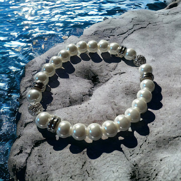 Weiße Muschel 🐚 Perlen Damenarmband | 8mm Perlen